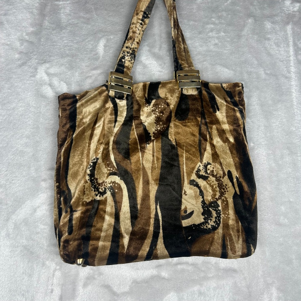 Vintage Velvet Animal Print‎ Tote Bag Made in Italy Gold Hardware Purse Handbag